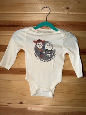 Disney Cream Toy Story Woody & Buzz Long-Sleeve Baby One-Piece